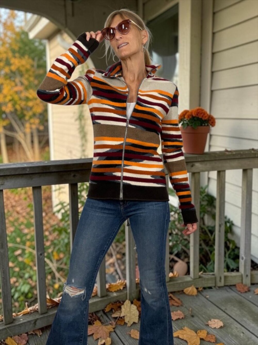 Missoni Sport Wool Cardigan Sweater 42 US M Striped Italy Zip Front